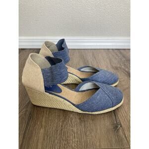 Lauren Ralph Lauren Charla denim blue canvas wedge espadrilles size 9.5 NWT